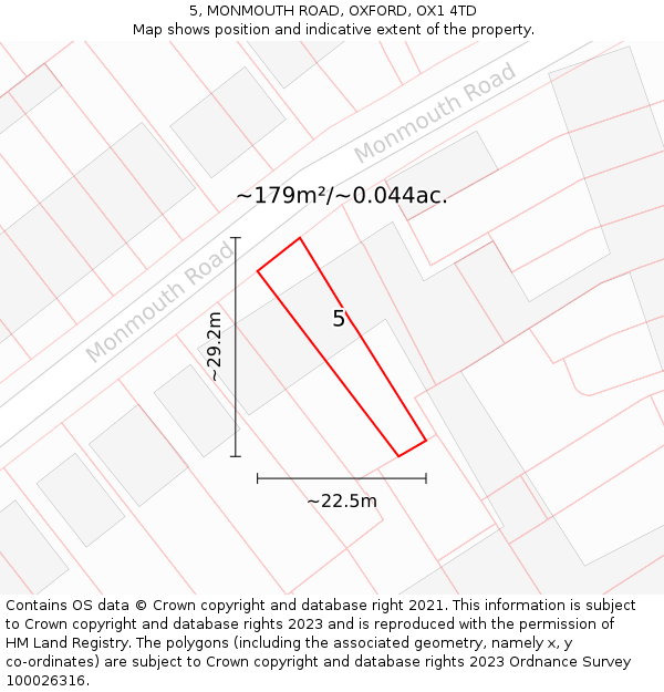 5, MONMOUTH ROAD, OXFORD, OX1 4TD: Plot and title map