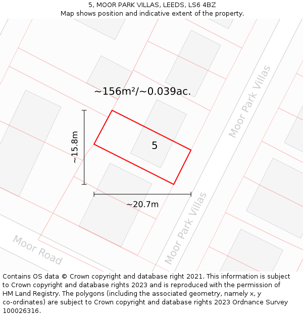 5, MOOR PARK VILLAS, LEEDS, LS6 4BZ: Plot and title map