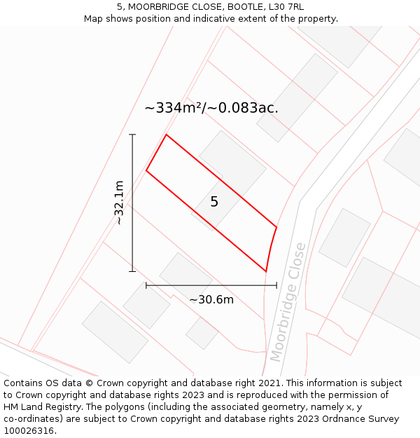 5, MOORBRIDGE CLOSE, BOOTLE, L30 7RL: Plot and title map