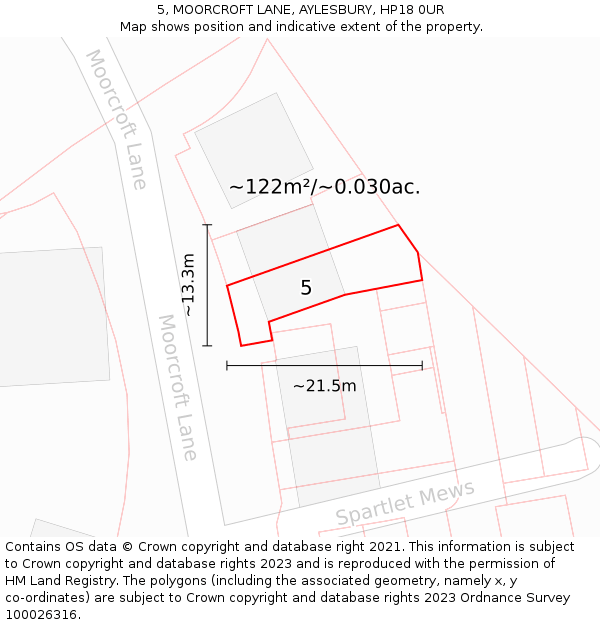 5, MOORCROFT LANE, AYLESBURY, HP18 0UR: Plot and title map