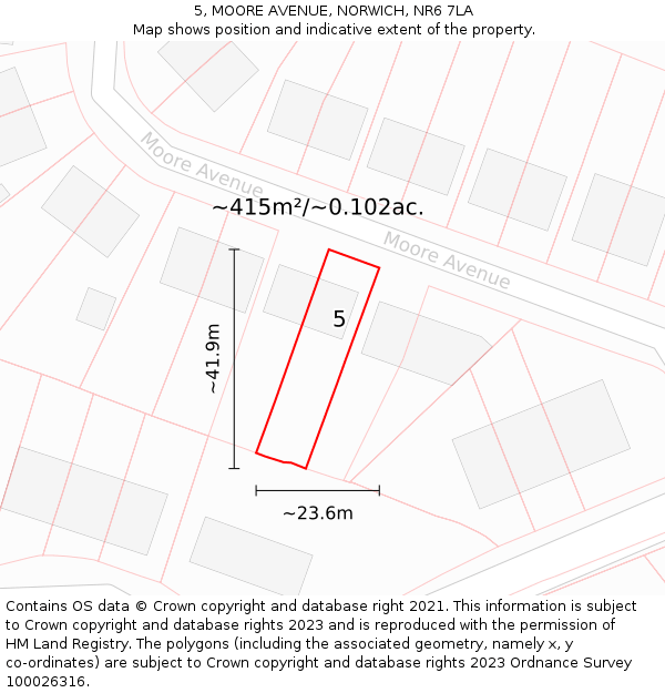5, MOORE AVENUE, NORWICH, NR6 7LA: Plot and title map
