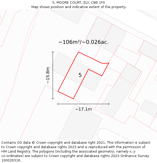 5, MOORE COURT, ELY, CB6 1FX: Plot and title map