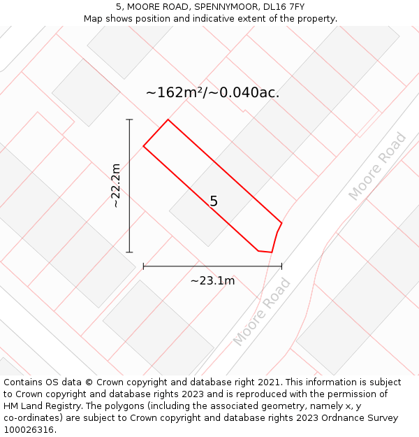 5, MOORE ROAD, SPENNYMOOR, DL16 7FY: Plot and title map