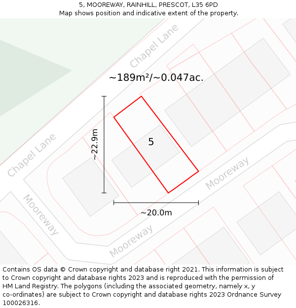 5, MOOREWAY, RAINHILL, PRESCOT, L35 6PD: Plot and title map