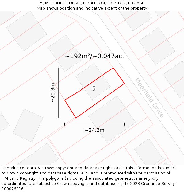 5, MOORFIELD DRIVE, RIBBLETON, PRESTON, PR2 6AB: Plot and title map