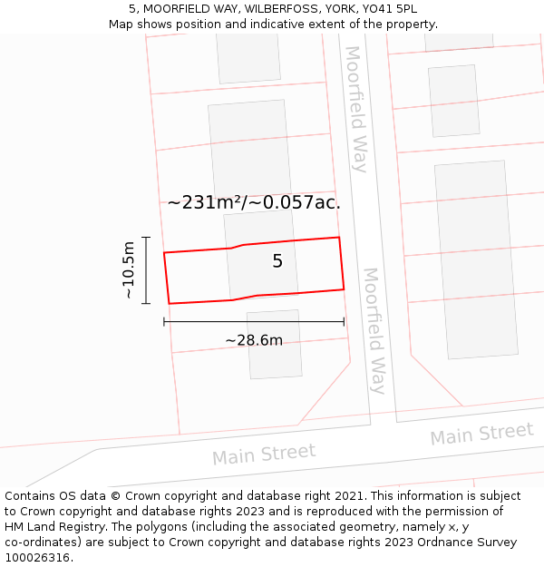 5, MOORFIELD WAY, WILBERFOSS, YORK, YO41 5PL: Plot and title map