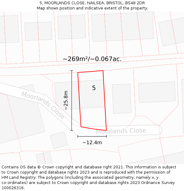 5, MOORLANDS CLOSE, NAILSEA, BRISTOL, BS48 2DR: Plot and title map