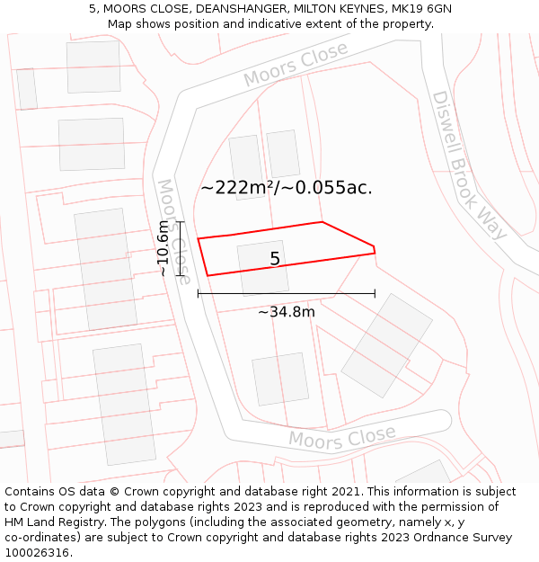 5, MOORS CLOSE, DEANSHANGER, MILTON KEYNES, MK19 6GN: Plot and title map