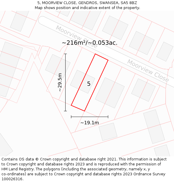 5, MOORVIEW CLOSE, GENDROS, SWANSEA, SA5 8BZ: Plot and title map