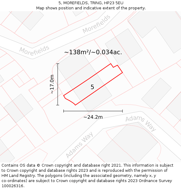 5, MOREFIELDS, TRING, HP23 5EU: Plot and title map