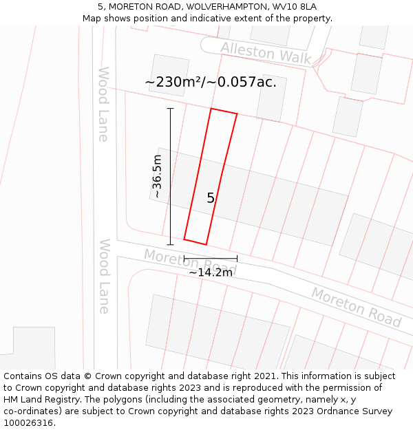 5, MORETON ROAD, WOLVERHAMPTON, WV10 8LA: Plot and title map