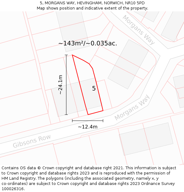 5, MORGANS WAY, HEVINGHAM, NORWICH, NR10 5PD: Plot and title map