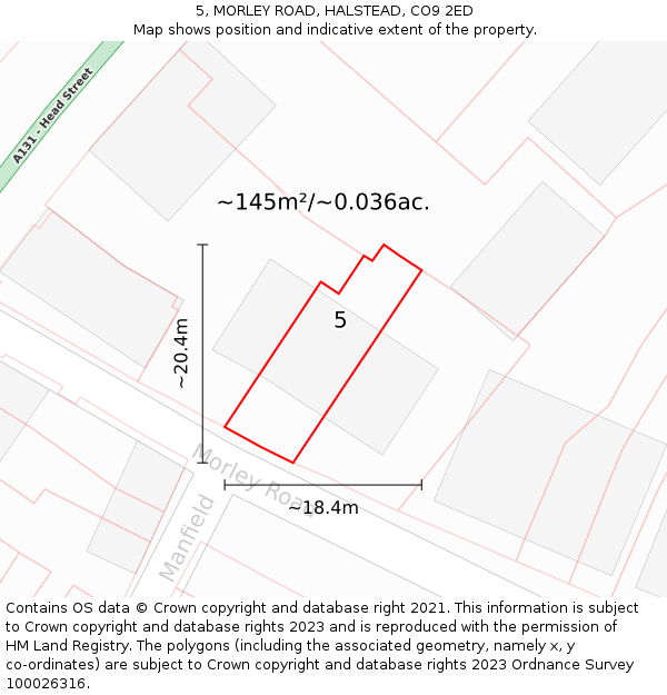 5, MORLEY ROAD, HALSTEAD, CO9 2ED: Plot and title map
