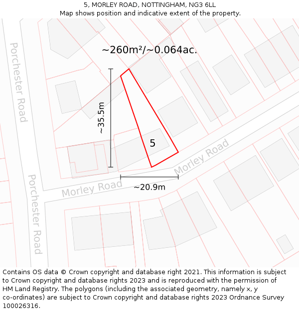 5, MORLEY ROAD, NOTTINGHAM, NG3 6LL: Plot and title map