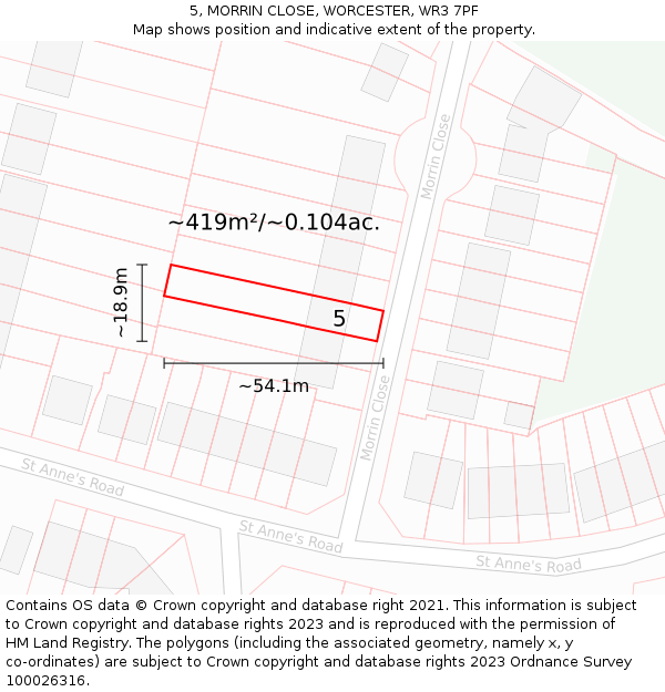 5, MORRIN CLOSE, WORCESTER, WR3 7PF: Plot and title map