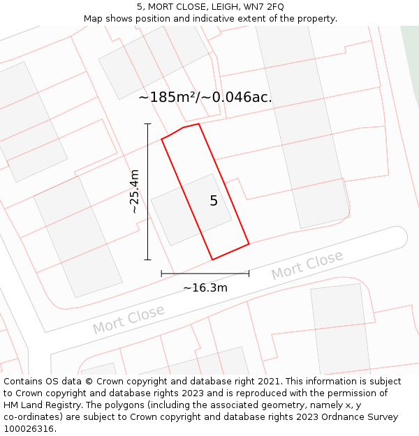 5, MORT CLOSE, LEIGH, WN7 2FQ: Plot and title map