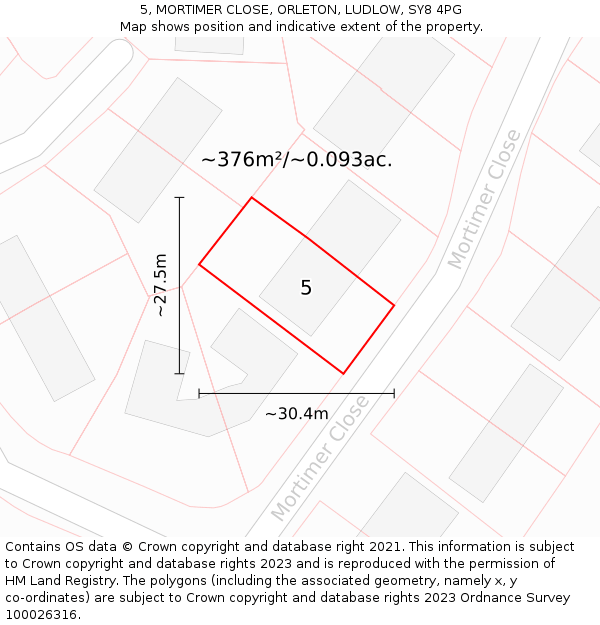 5, MORTIMER CLOSE, ORLETON, LUDLOW, SY8 4PG: Plot and title map