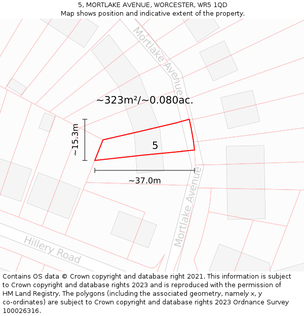 5, MORTLAKE AVENUE, WORCESTER, WR5 1QD: Plot and title map