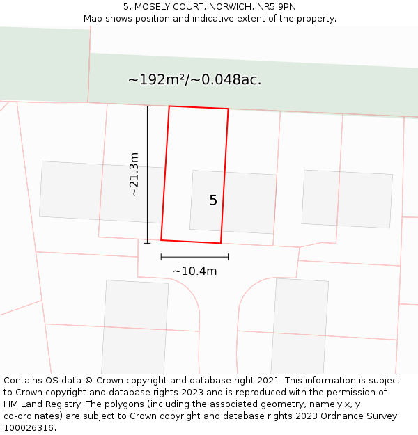 5, MOSELY COURT, NORWICH, NR5 9PN: Plot and title map