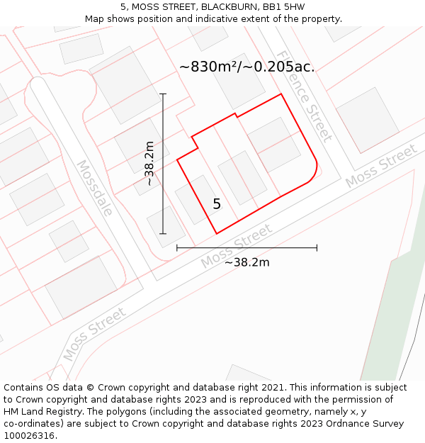 5, MOSS STREET, BLACKBURN, BB1 5HW: Plot and title map