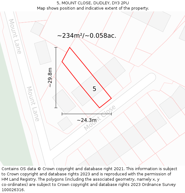 5, MOUNT CLOSE, DUDLEY, DY3 2PU: Plot and title map