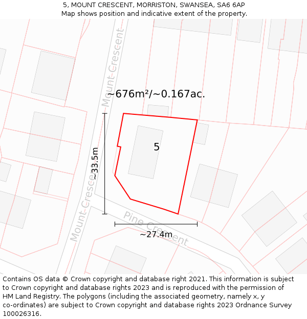 5, MOUNT CRESCENT, MORRISTON, SWANSEA, SA6 6AP: Plot and title map