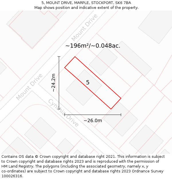 5, MOUNT DRIVE, MARPLE, STOCKPORT, SK6 7BA: Plot and title map