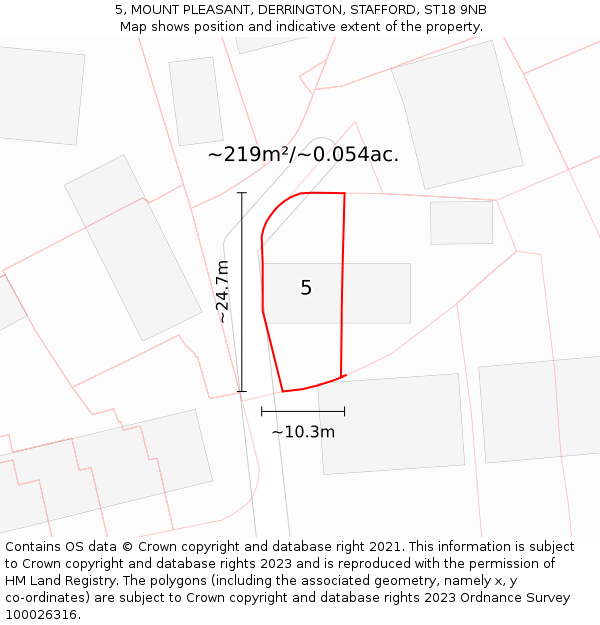 5, MOUNT PLEASANT, DERRINGTON, STAFFORD, ST18 9NB: Plot and title map