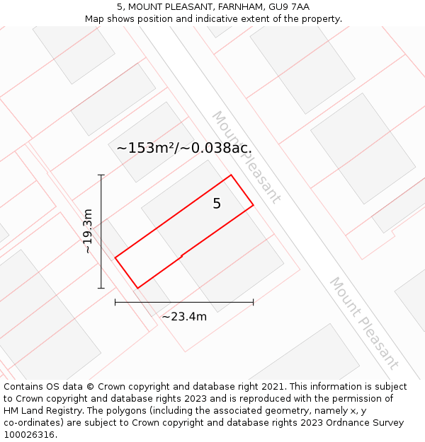 5, MOUNT PLEASANT, FARNHAM, GU9 7AA: Plot and title map