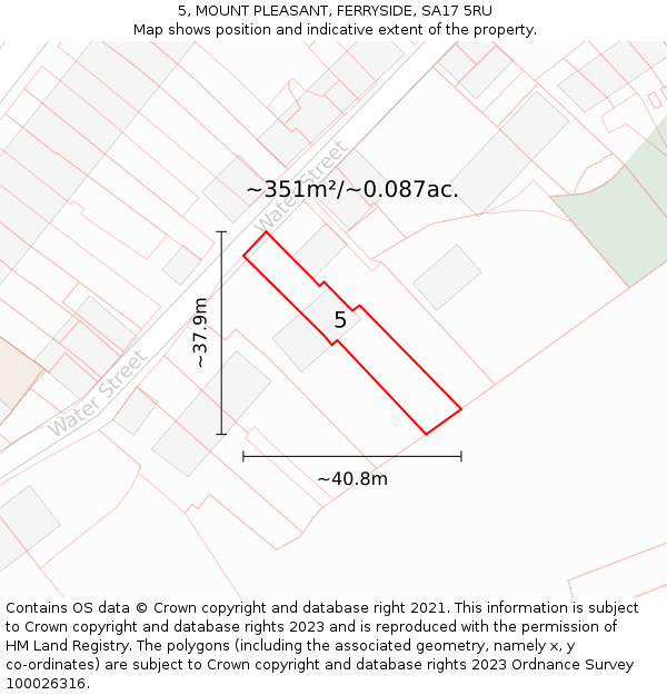 5, MOUNT PLEASANT, FERRYSIDE, SA17 5RU: Plot and title map