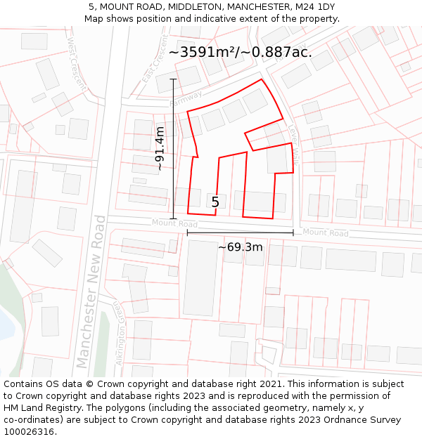 5, MOUNT ROAD, MIDDLETON, MANCHESTER, M24 1DY: Plot and title map
