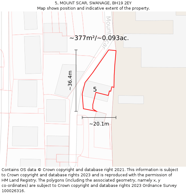 5, MOUNT SCAR, SWANAGE, BH19 2EY: Plot and title map