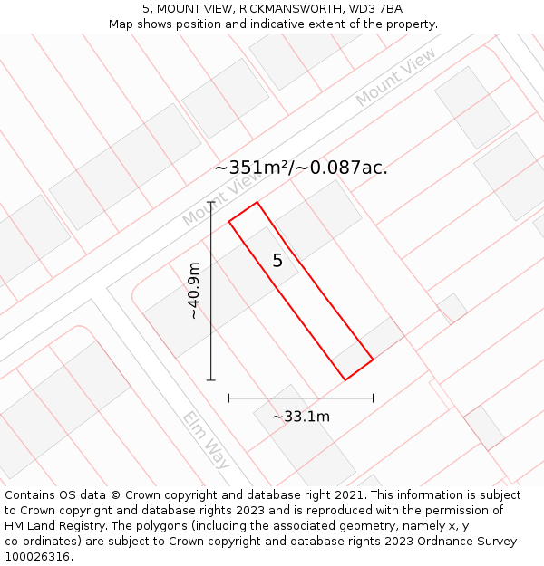 5, MOUNT VIEW, RICKMANSWORTH, WD3 7BA: Plot and title map