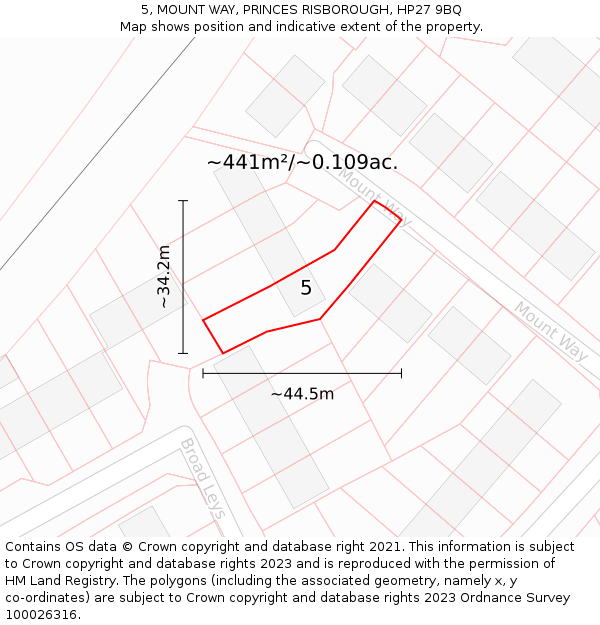 5, MOUNT WAY, PRINCES RISBOROUGH, HP27 9BQ: Plot and title map