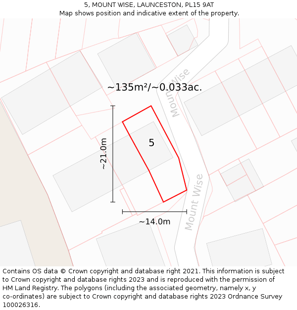 5, MOUNT WISE, LAUNCESTON, PL15 9AT: Plot and title map