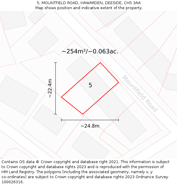 5, MOUNTFIELD ROAD, HAWARDEN, DEESIDE, CH5 3AA: Plot and title map