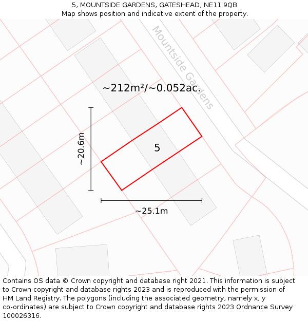 5, MOUNTSIDE GARDENS, GATESHEAD, NE11 9QB: Plot and title map