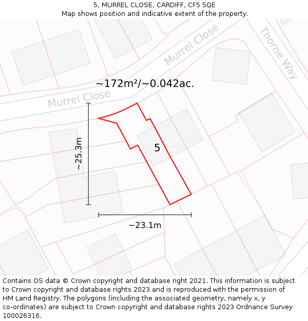 5, MURREL CLOSE, CARDIFF, CF5 5QE: Plot and title map