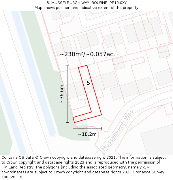 5, MUSSELBURGH WAY, BOURNE, PE10 0XY: Plot and title map