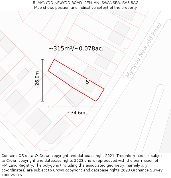5, MYNYDD NEWYDD ROAD, PENLAN, SWANSEA, SA5 5AG: Plot and title map