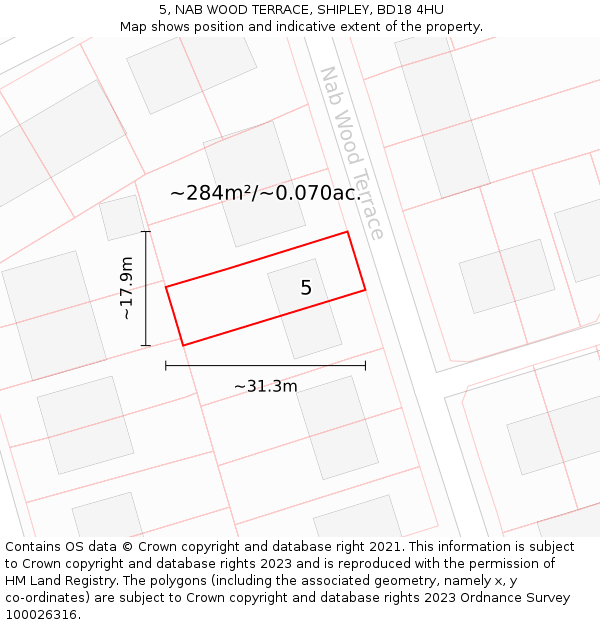 5, NAB WOOD TERRACE, SHIPLEY, BD18 4HU: Plot and title map