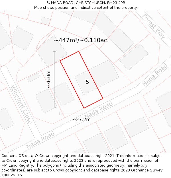 5, NADA ROAD, CHRISTCHURCH, BH23 4PR: Plot and title map
