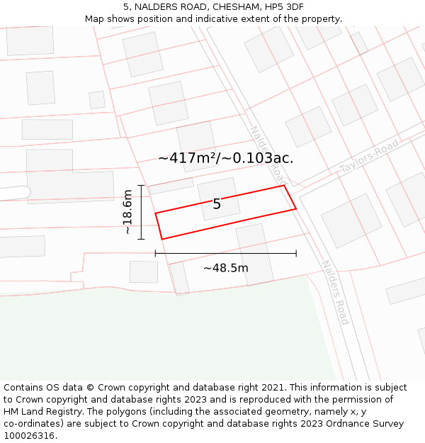 5, NALDERS ROAD, CHESHAM, HP5 3DF: Plot and title map