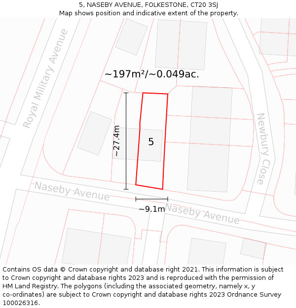 5, NASEBY AVENUE, FOLKESTONE, CT20 3SJ: Plot and title map