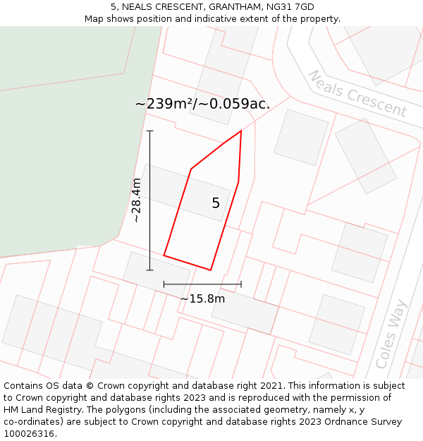 5, NEALS CRESCENT, GRANTHAM, NG31 7GD: Plot and title map