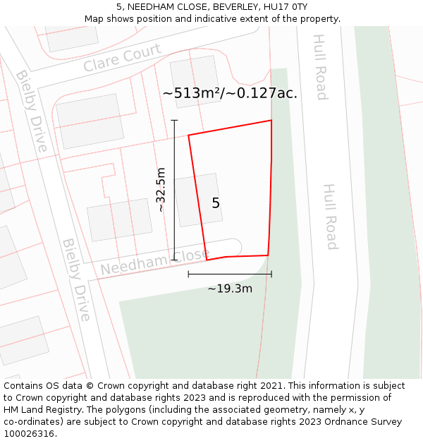 5, NEEDHAM CLOSE, BEVERLEY, HU17 0TY: Plot and title map