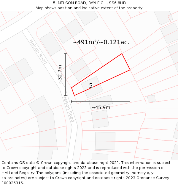 5, NELSON ROAD, RAYLEIGH, SS6 8HB: Plot and title map