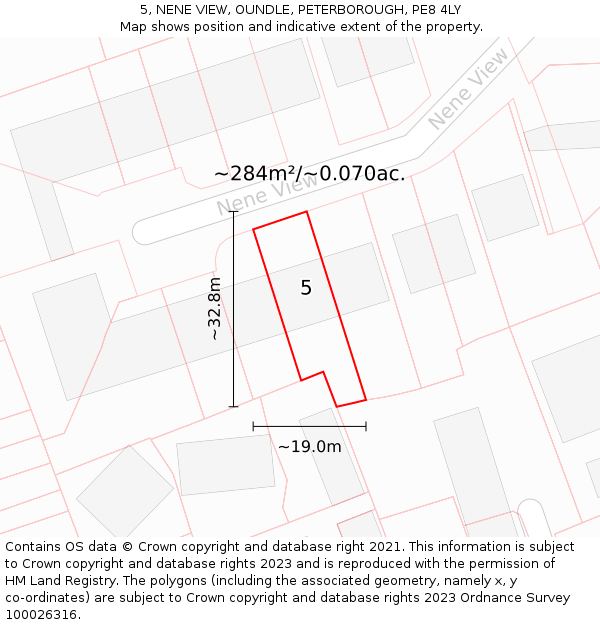 5, NENE VIEW, OUNDLE, PETERBOROUGH, PE8 4LY: Plot and title map