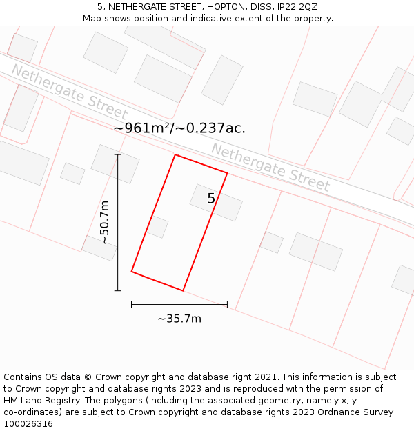 5, NETHERGATE STREET, HOPTON, DISS, IP22 2QZ: Plot and title map