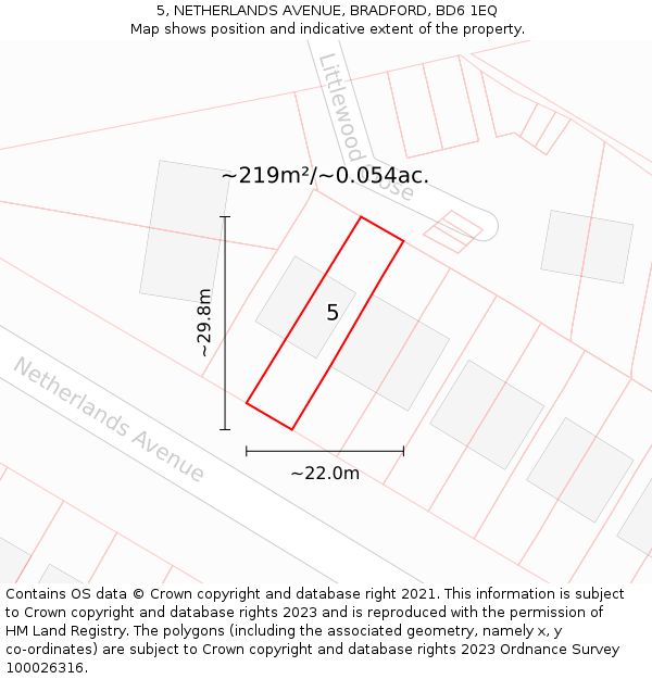 5, NETHERLANDS AVENUE, BRADFORD, BD6 1EQ: Plot and title map